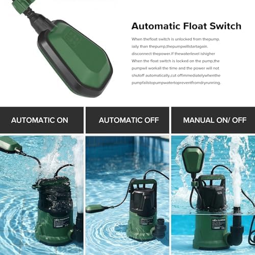 4200GPH 1HP Submersible Sump Pump with Automatic Float Switch | LAZYLAND, Clean Water Pump for Pool, Pond, Garden, Flooded Cellar, Aquarium and Irrigation (Green)