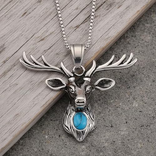 Blue Howlite 0.50 ctw Majestic Stag Necklace in Steel 20-22 Inches