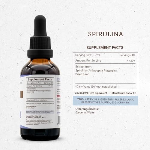 Secrets of the Tribe Spirulina Alcohol-Free Liquid Extract, Spirulina (Arthrospira Platensis) Tincture Supplement (2 FL OZ)