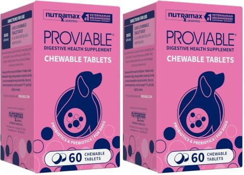 Nutramax Proviable Probiotics + Prebiotics for Dogs, Chewable Tablets, 60ct