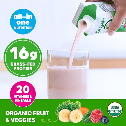 Orgain Organic Grass Fed Dairy 16g Protein Shake, Vanilla, 11oz, 12pk | Ready to drink grass-fed dairy protein, meal replacement, 20 vitamins & minerals, fruits & vegetables, non-GMO, gluten-free