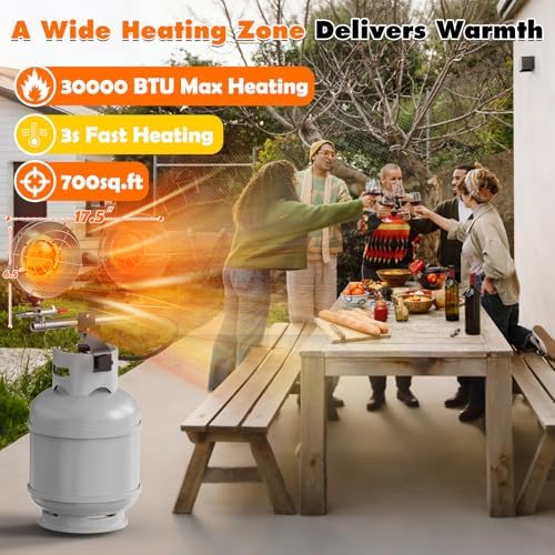 SISUPASSIE 30000BTU Propane Heater, Portable Propane Heater for Outdoor Use with 3 Adjustable Modes and Safety Shut-off Valve for Patio, Camping