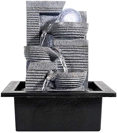 WICHEMI Indoor Water Fountain Tabletop Fountain Stacked Rock with LED Light | Relaxing Water Feature, Meditation Fountain, Soothing Sound, Stress Relief, For Home Office Bedroom Decor, 7.8"x7.8"x7.9"