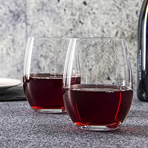 FAWLES Stemless Wine Glasses Set of 12, 15 Ounce Smooth Rim Standard Wine Glass Tumbler for Red, White Wine, Dishwasher Safe