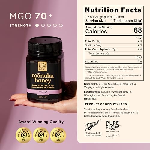 100% Pure New Zealand Manuka Honey MGO 70+ Monofloral Raw Honey 17.6 Oz