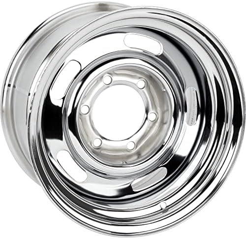 Speedway Motors 15 Inch GM Rally Truck Wheel, 6 on 5.5 Inch Bolt Pattern, Silver Painted Steel Rim, 8 Inch Width, Classic 5-Slot Design