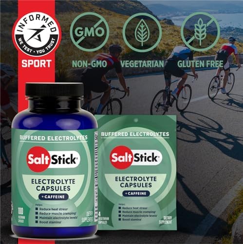 SaltStick Electrolytes with Caffeine - Salt Pills and Electrolytes for Running, Hydration, Leg Cramps Relief, Sports Recovery, Hiking Essentials - Salt, Magnesium, Potassium, Vitamin D3 - 100 Count | Electrolyte capsules to replace what you lose in sweat…