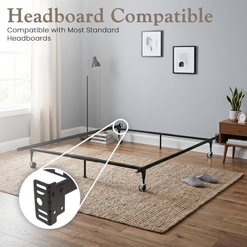 Kings Brand Furniture Adjustable Metal Bed Frame with Locking Wheels, Fits Twin, Twin XL, Full, Full XL & Queen Mattresses