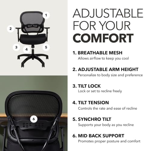HON Wave Ergonomic Office Chair, Lumbar Support, Desk Chair, Black | High back ergonomic office desk chair with lumbar support, adjustable arms, office decor, advanced tilt for comfort