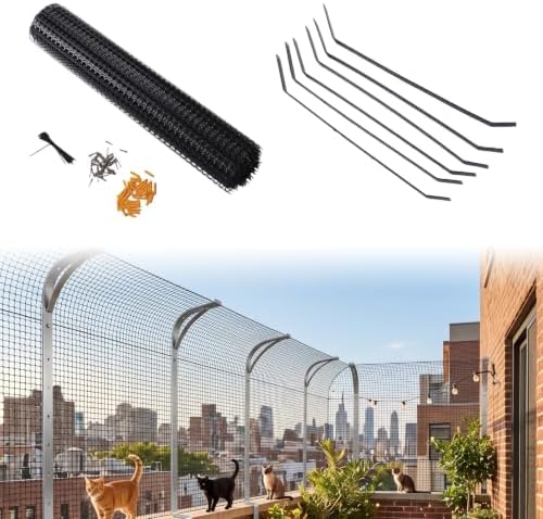 Rosvola Cat Fence Barrier, 33FT Cat-Proof Fence Topper System, Fence Conversion System for Cats, Cat Fence Extension & Conversion Kit for Yard Garden