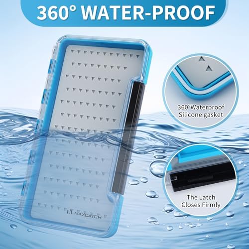 M MAXIMUMCATCH Maxcatch 3-PACK Fly Fishing Boxes Set, Super Slim Design, Waterproof Flies Storage Case with Silicone Insert, Blue