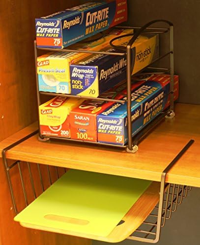 Deco Brothers Wrap Organizer Rack for Kitchen Cabinet, 3 Tier, Bronze | for Small / Standard Box, Height Clearance 2-1/2"