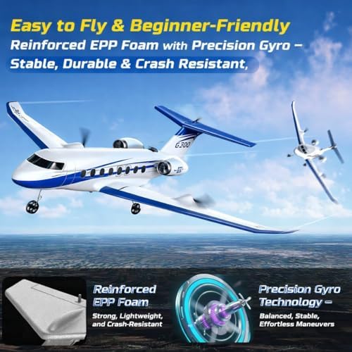 ANTSIR RC Plane G700 Private Jet, 2.4GHz 3CH Easy to Fly RC Airplane Gift | 6-Axis Gyro, RTF Glider, Display Stand, 2 Batteries, Durable Foam