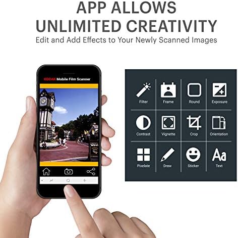 KODAK Mobile Film Scanner, 35mm Negative Scanner & Slide Viewer, App-Based | Scan and view old 35mm color and B&W negatives and slides, LED backlit