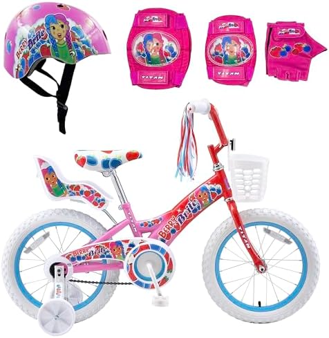 Titan Girls BMX Bike for Kids Ages 4-7, 16-Inch Wheels, 9-Inch Frame, Training Wheels, Toy Seat, Doll Basket, Streamers, First Bike, Princess Bicycle, Gift for Girls