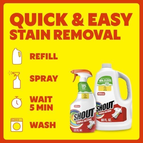 Shout Triple-Acting Laundry Stain Remover for Everyday Stains Liquid Refill, 60 Fl Oz