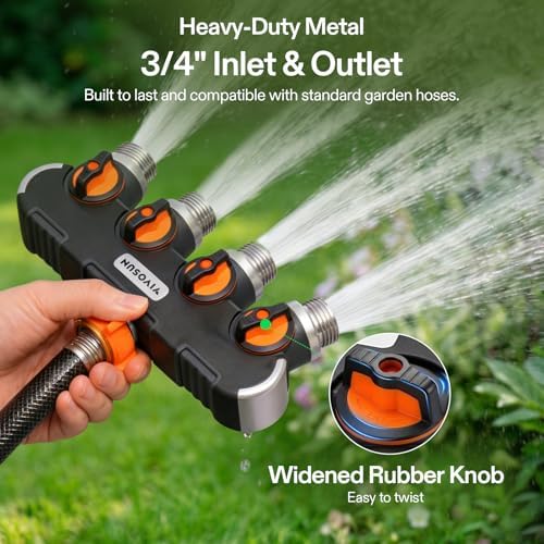 VIVOSUN Garden Hose Splitter 4 Way, Heavy Duty Water Hose Connector 3/4", Water Hose Manifold