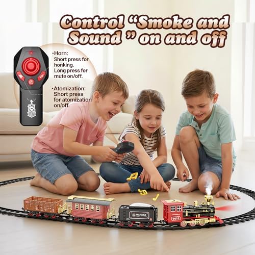 Hot Bee Train Set, Train Toys with Smoke, Lights, Sound and Train Tracks