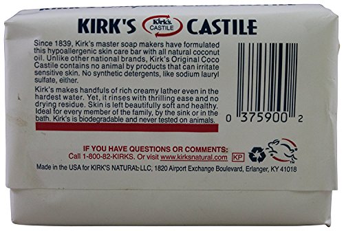 Kirk's Original Coco Castile Bar Soap Fragrance Free 4 Ounces (8 Pack)