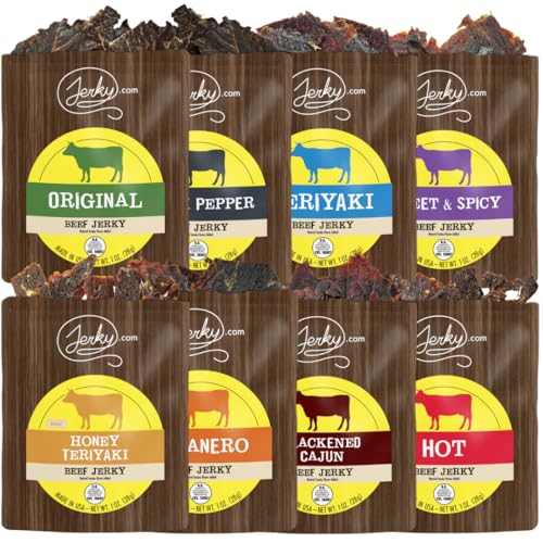 Jerky.com Hot Jerky Combo - Featuring Habanero, Classic Hot, Carolina Reaper, Ghost Pepper - Perfect for Heat Seekers and Flavor Enthusiasts - Beef Jerky Gift for Men (4 Flavors - 2.5 oz. bags)