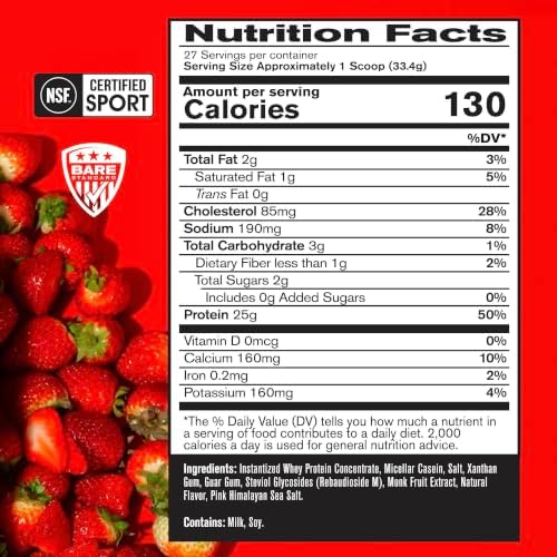 BARE PERFORMANCE NUTRITION, BPN Whey Protein + Casein Protein Powder Blend, Vanilla, 25g Protein per Serving Supports Lean Muscle Recovery