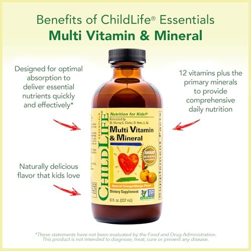 CHILDLIFE ESSENTIALS Kids Multivitamin & Mineral, Mango, 8 Fl Oz (2 Pack) | Vitamins for Kids, Liquid Multivitamin Supplement, Toddler & Baby Wellness, Natural, & Mineral