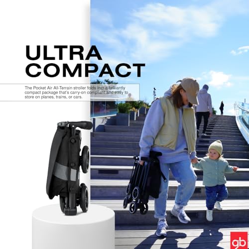 gb Pockit+ All-Terrain, Ultra Compact Lightweight Travel Stroller with Canopy and Reclining Seat in Velvet Black