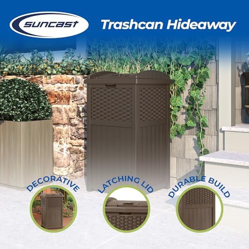 Suncast 2 Pack 33 Gallon Commercial Outdoor Trashcan Hideaway with Lid for 30 to 33 Gallon Trash Bags for Garage, Backyard, or Garden, Brown