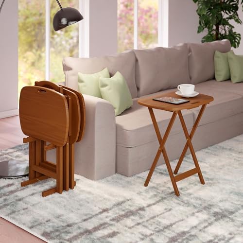 Winsome Lucca Set of 4 Foldable Snack Tables with Storage Rack, Walnut, 26" | Easy to Store Portable Fold Up Table Set for Kitchen, Living Room TV Dining, Crafts, Puzzles, Work From Home