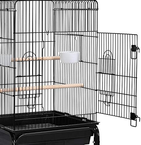 Yaheetech Medium Parakeet Bird Cage for Small Birds Sun Parakeets Green Cheek Cockatiels Conures with Wooden Perches&Rolling Stand, Black