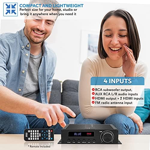 Pyle Wireless Bluetooth Home Audio Amplifier - 100W 5 Channel Home Theater Power Stereo Receiver, Surround Sound w/ HDMI, AUX, FM Antenna