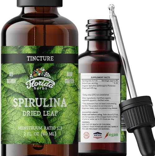 Spirulina Tincture, Organic Spirulina Extract (Arthrospira Platensis) Herbal Supplement, Non-GMO in Cold-Pressed Organic Vegetable Glycerin, 700 mg