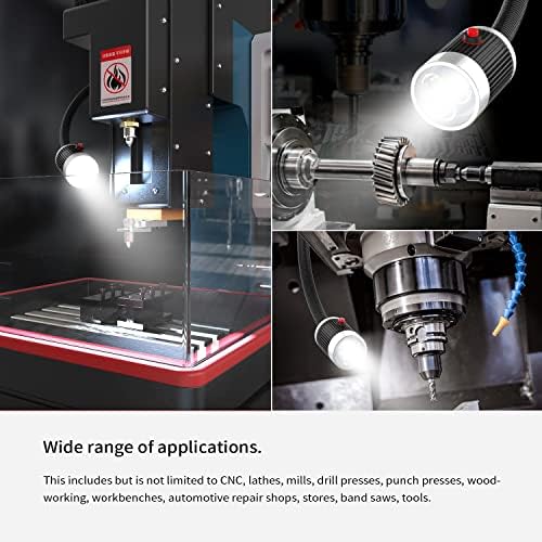 Magnetic Work Light, 9W Led Flexible Gooseneck with Adjustable Magnetic Base for Lathe Machine Milling Drill Press Workbench Industrial Lighting