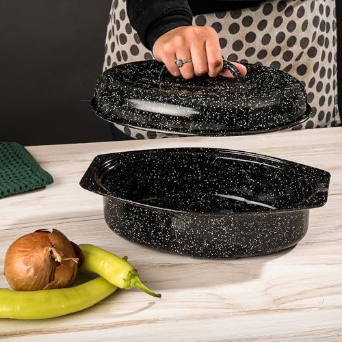Granite Ware 13" Oval Roaster with Lid – Enameled Steel, Oven Safe to 932°F – Ideal for Roasting, Baking & Sourdough Bread – Self-Basting Cover, Dishwasher Safe, 7 lb Capacity | Oval Roaster Capacity, Roasts Up To 7 Lb Poultry Or Meat, Covered Cooking fo…
