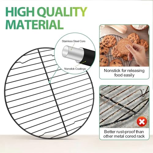 P&P CHEF 9 Inch Cooking Rack Round for Steaming Cooling, Silver, 2 Pack