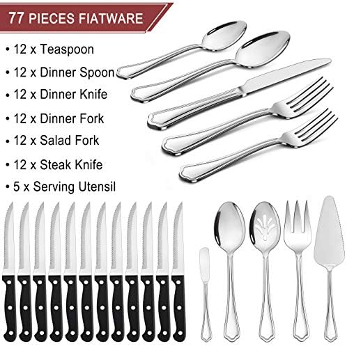 LIANYU 77-Piece Silverware Flatware Set for 12, Stainless Steel Cutlery Set