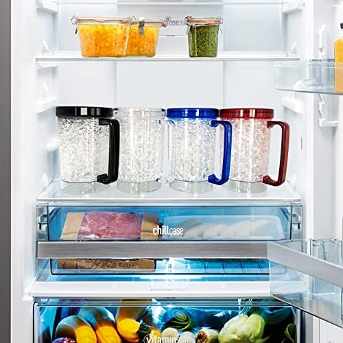 Double Wall Gel Frosty Freezer Ice Mugs Clear 16oz Set of 4 (Blue, Red, Orange and Green)