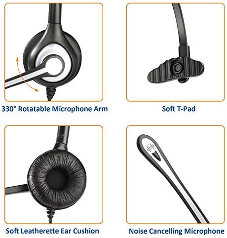 Wantek 2.5mm Telephone Headset with Mic Noise Cancelling, Office Phone Headset Compatible with AT&T ML17929 Panasonic Vtech RCA Uniden Cisco SPA Grandstream Polycom Cordless Dect Phones(A600F)