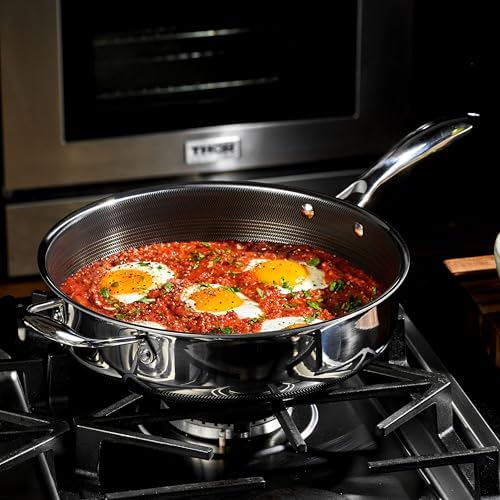 HexClad 4.5 Qt Hybrid Nonstick Deep Sauté Frying Pan & Lid, Induction Ready | Stay-Cool Handles, Dishwasher and Oven Safe up to 900°F, Compatible with All Cooktops