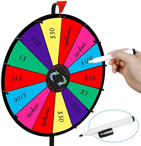 HomGarden 24" Colorful Spinning Prize Wheel | Dual-Use Tabletop/Floor Stand | Dry-Erase Board for Christmas, Carnival, Fundraiser