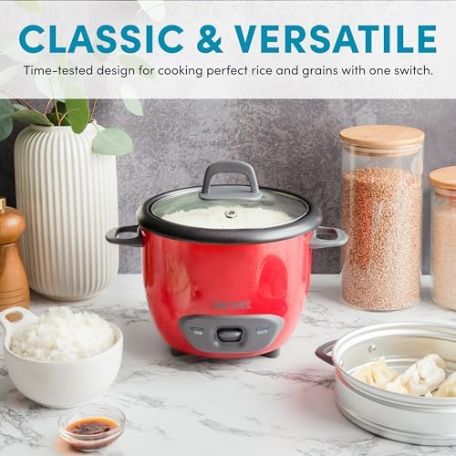 AROMA® Rice Cooker, 3-Cup (Uncooked) / 6-Cup (Cooked), Steamer, Small Rice Cooker, Oatmeal Cooker, Soup Maker, Auto Keep Warm, 1.5 Qt, White, ARC-743-1NG