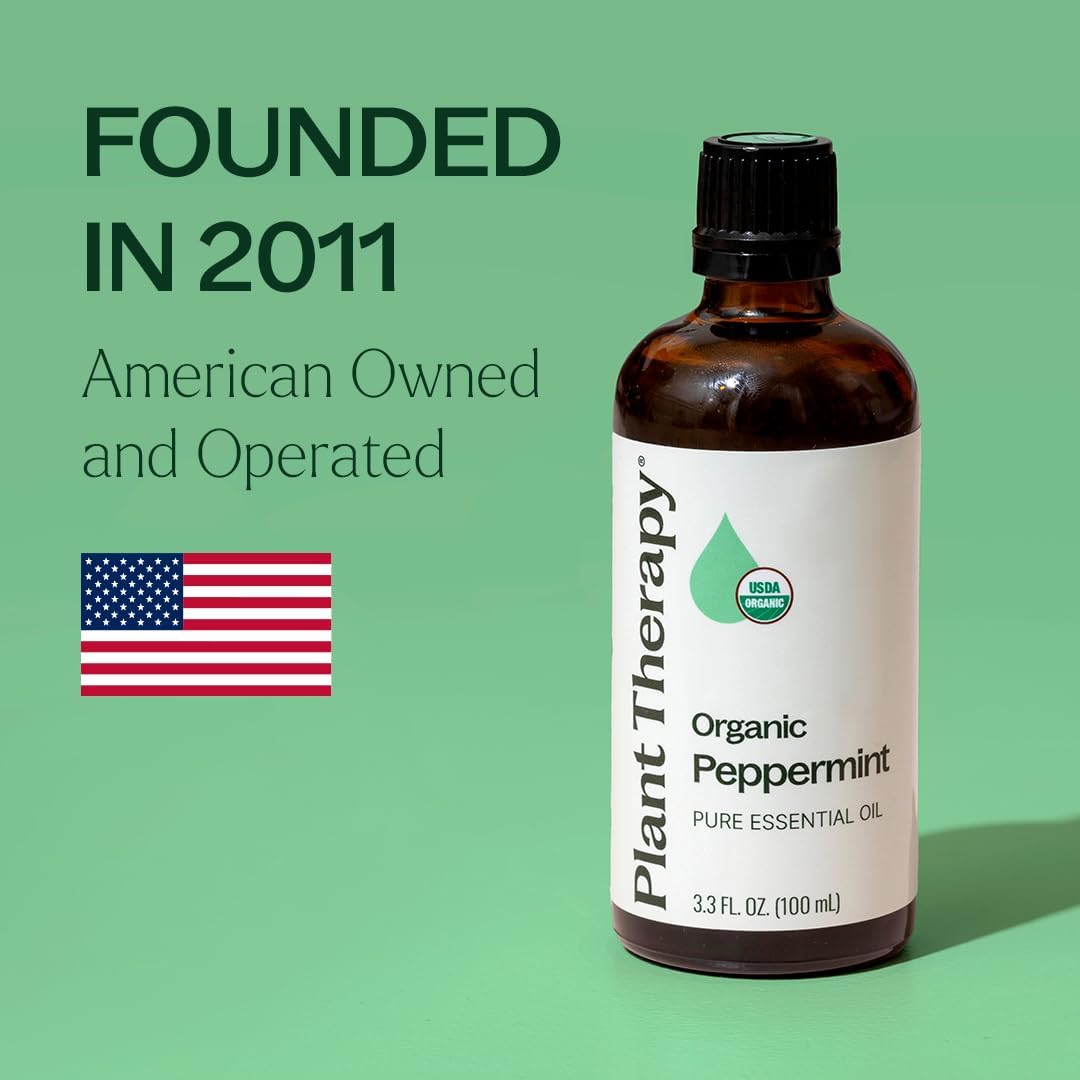 Plant Therapy Organic Peppermint Essential Oil, 100 mL (3.3 oz), 100% Pure and Undiluted, USDA Certified Organic, for Diffusion, Skin, and Hair