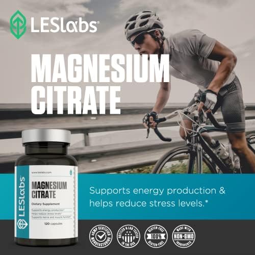 LES Labs Magnesium Citrate Supplement, 120 Capsules | Magnesium Citrate, Stress & Sleep Support, Muscle & Nerve Function, Heart Health, Relaxation, Energy & Metabolism, Non-GMO