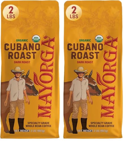 Mayorga Organic Coffee 12oz Cafe Cubano Roast - Dark Roast Whole Bean Coffee Specialty Grade, 100% Arabica, Slow Roasted, Bold and Smooth Flavor with Low Acidity - USDA Organic, Non-GMO, Kosher,