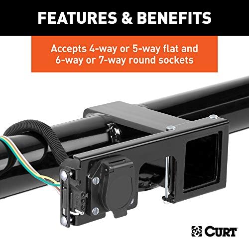 CURT 58003 Easy-Mount Trailer Wiring Bracket for 2-1/2 Inch Receiver, Fits 4 or 5-Way Flat and 6 or 7-Way Round Connector Sockets