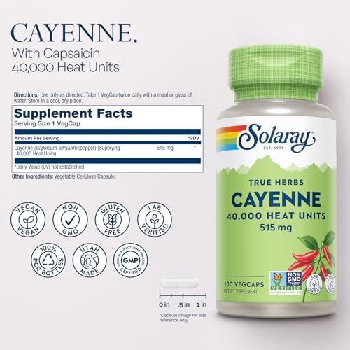 Solaray Cayenne 40,000 Heat Units, 100 Ct Veg Caps