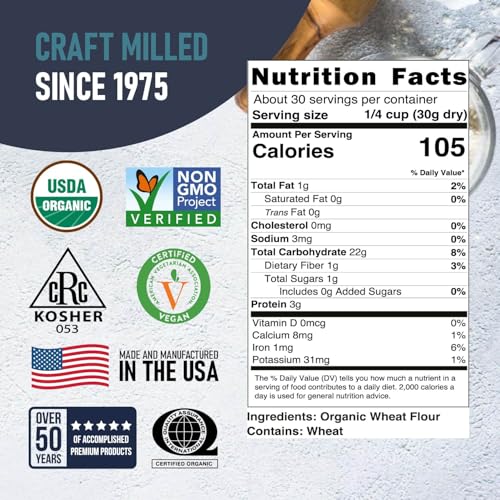 Great River Milling Organic Lily White All Purpose Flour, 25 lb | Organic Lily White All-Purpose Flour for cookies, cakes, muffins, biscuits, breads, pizza dough and pie crust; balanced