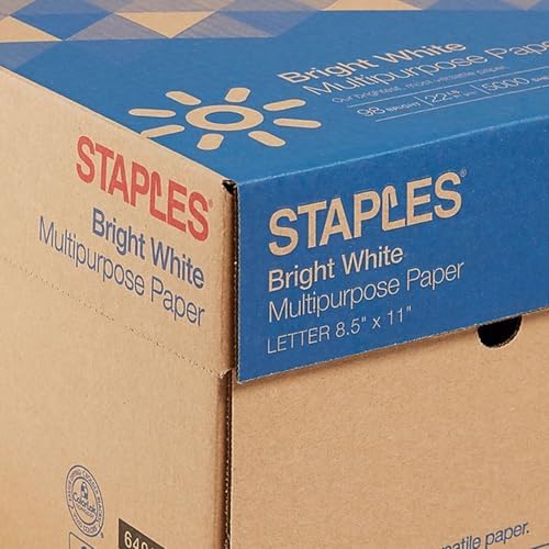 Staples Multipurpose Paper, 8 1/2" x 11", Bright White, Ream, For Office, School & Home