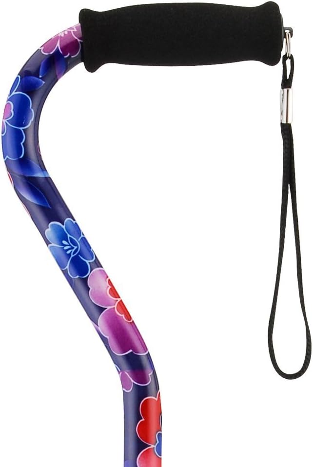 NOVA Designer Walking Cane with Offset Handle, Lightweight Adjustable Walking Stick with Carrying Strap, “Maui Flowers” Design