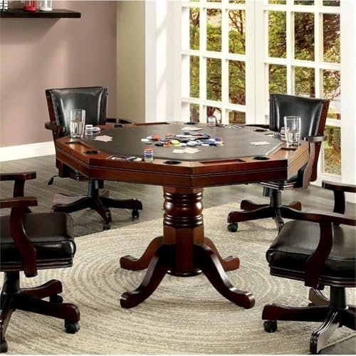 Furniture of America Deaton 48" x 48" Traditional 8-Sided Octagon-Shaped Wood Gaming Table with Inter-Changeable Top, Cupholder, Pedestal Legs